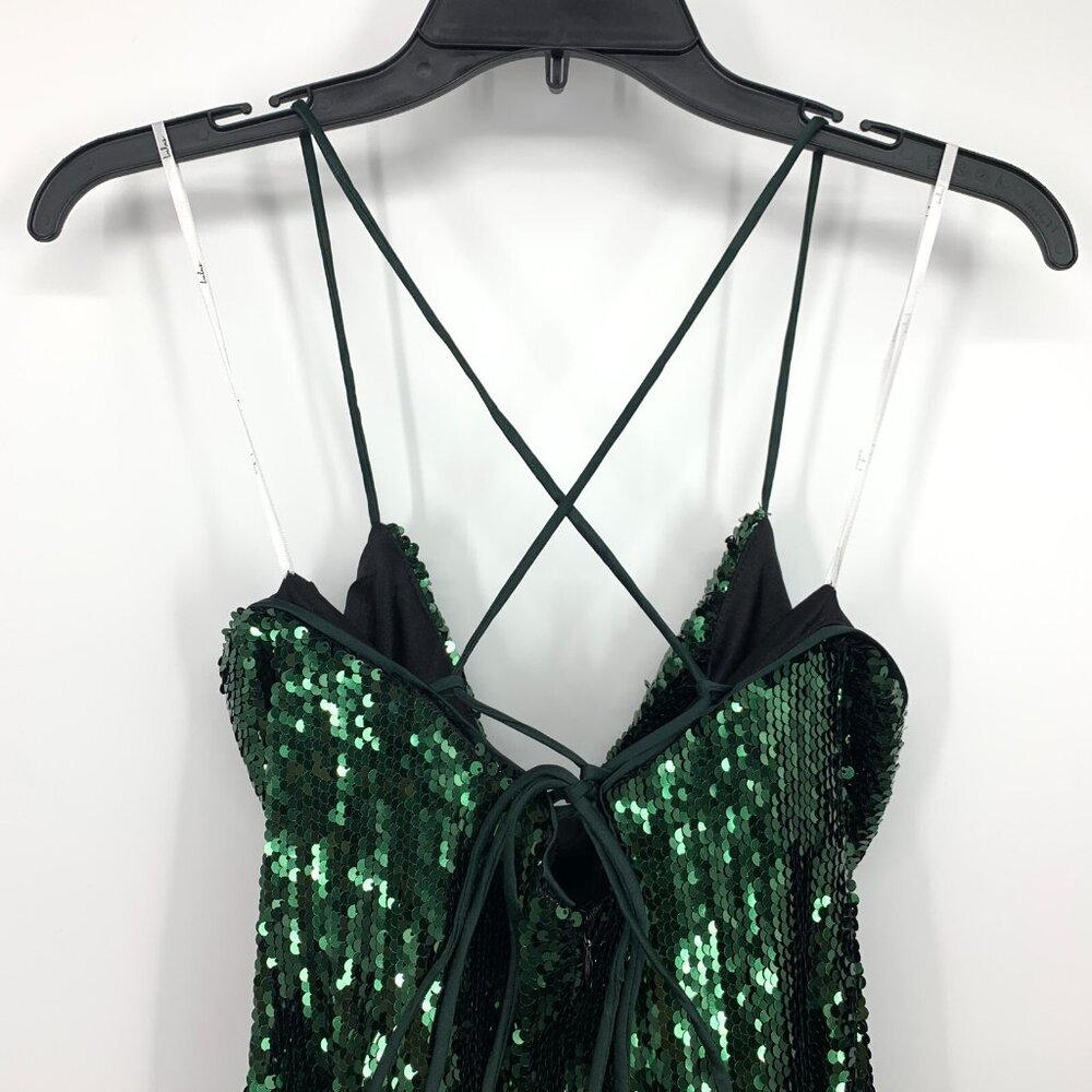 Lulus Dress Green Sequin Sparkle Lace Up Mini Sleeveless Bodycon - Picture 4 of 10